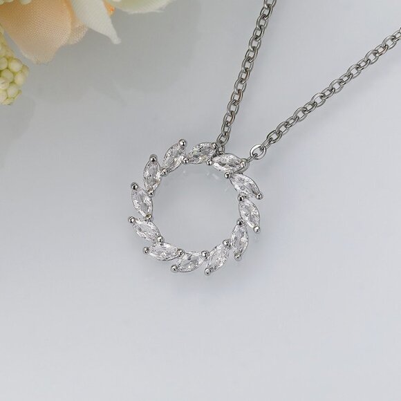 💎 Simple Shiny Hollow Round Many Marquis CZ Necklace for Women, EVGG1108 - Picture 3 of 6